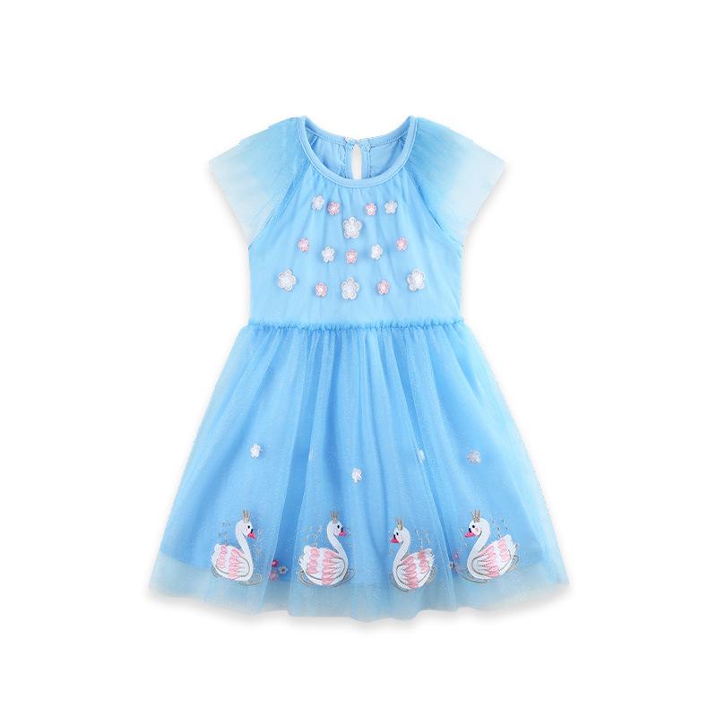 Summer Girls' Mesh Skirt with Swan Embroidery - European Style Princess Dress