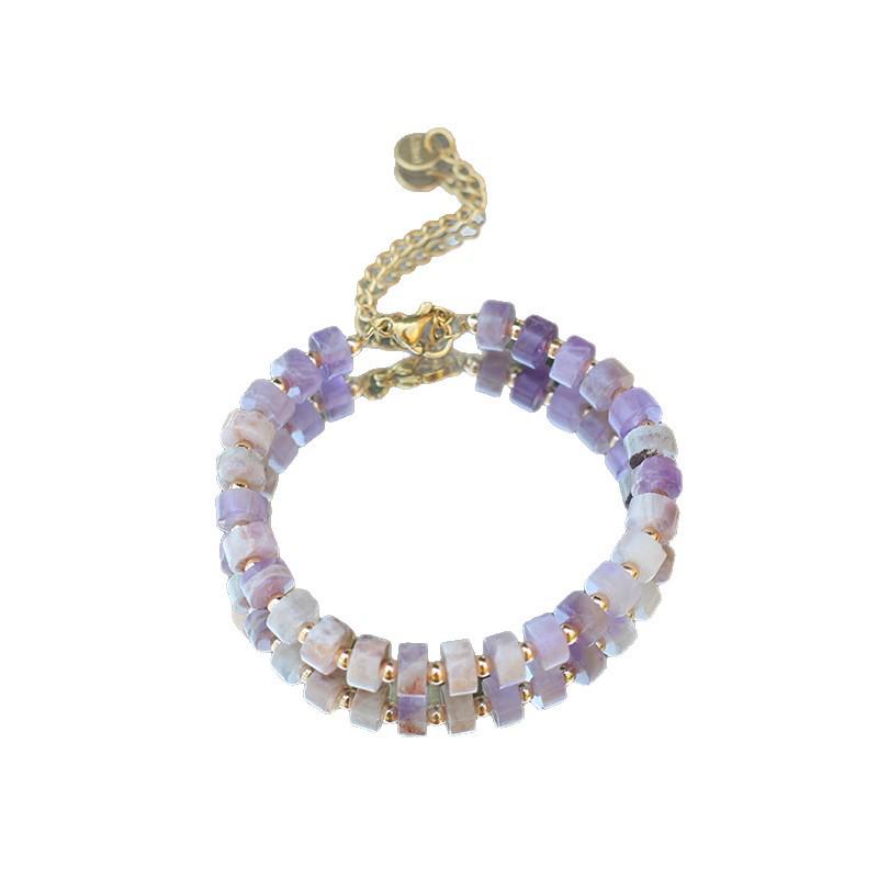 Bransoletka z kryształu ametystu - Damska, regulowana, ze stali nierdzewnej, z zapięciem typu homar