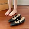 Moonlight Shoes Spring and Summer One-word Buckle Metal Flat Mary Jane Shoes Women with Skirts Single Shoes Women