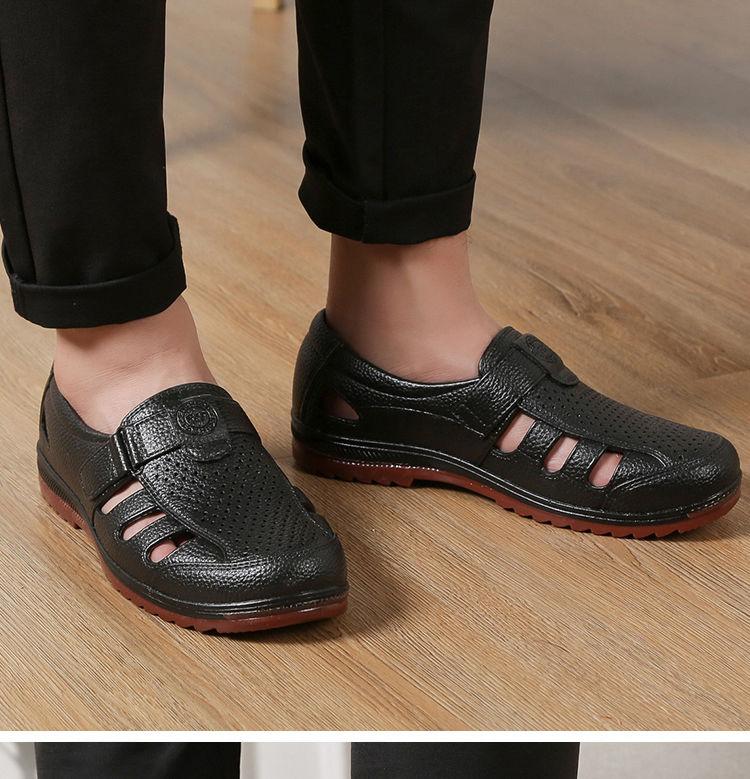 New Summer Hollow Out Mens Casual Sandals Breathable Soft Leather Mens Sandals Pu Rubber Cool Male Flat Sandals