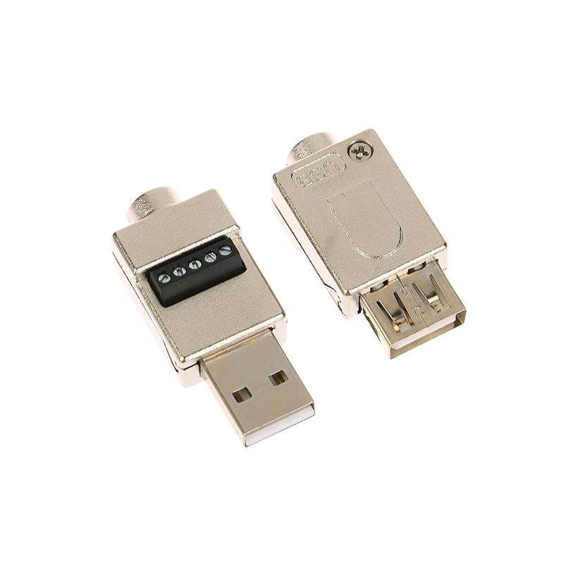 1Pc  Metal Case USB 2.0 Male Female Phone Keyboard Mouse Fast Charging Wire Connector USB Solderless Plug DIY Wiring Terminal