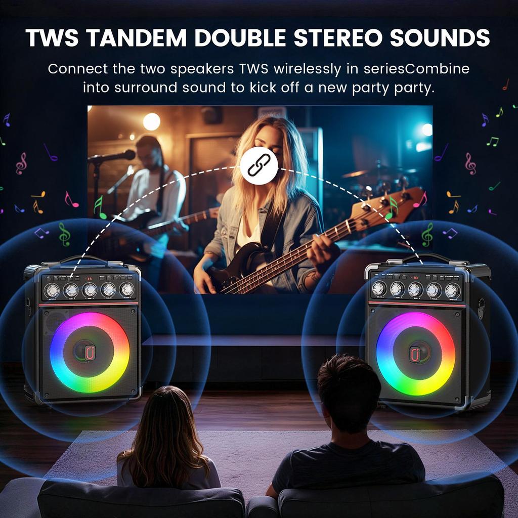 Karaoke-Maschine mit 2 Mikrofonen: HWWR Tragbare Karaoke-Maschine für Erwachsene Kinder, Party-Bluetooth-Lautsprecher mit Bass-/Höhenregelung