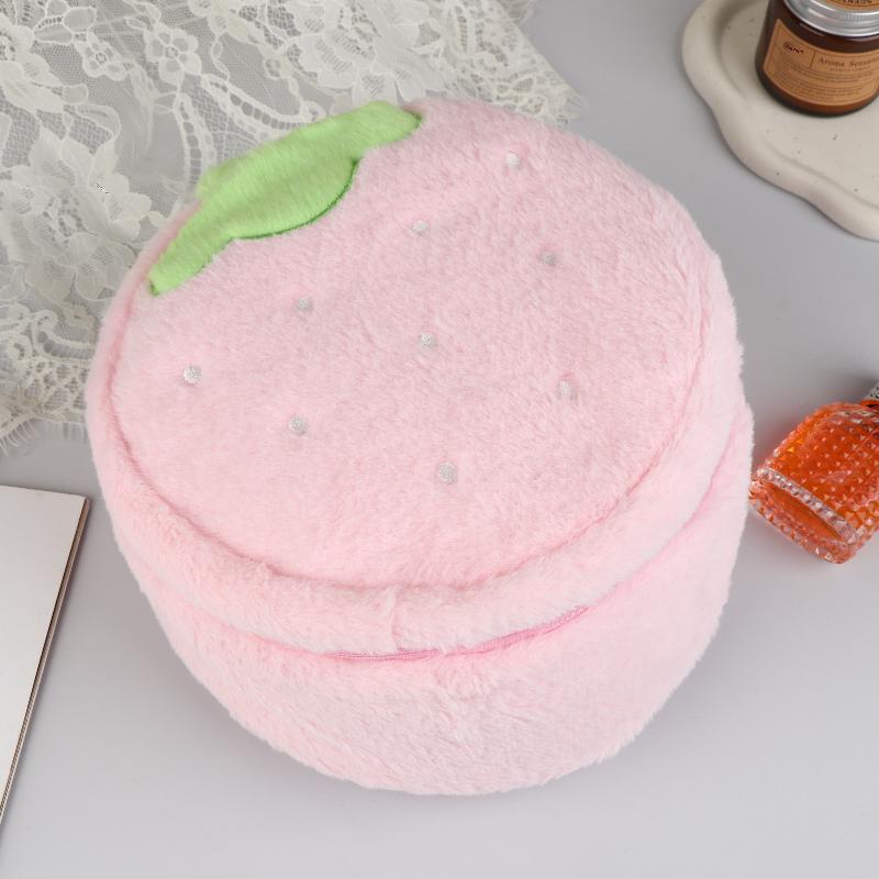 Lovely Strawberry Plush Cosmetics Bag Large Capacity Makeup Bag Sweet Simulation Fruits Storage Bag Toiletry Bags For Girls