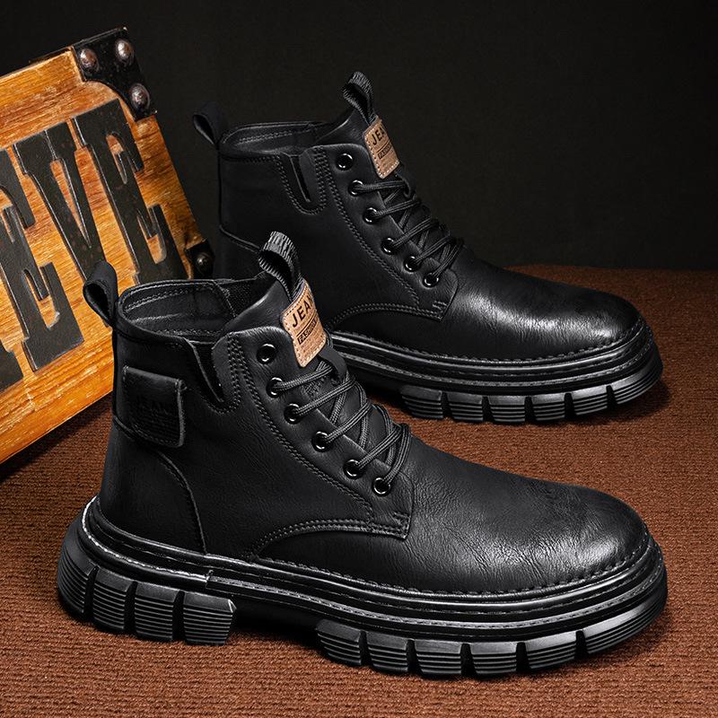 Men's Retro Lace-Up Microfiber Leather Martin Boots – Thick Sole Round Toe for Autumn/Winter Outdoor Hiking & Motorcycle Wear