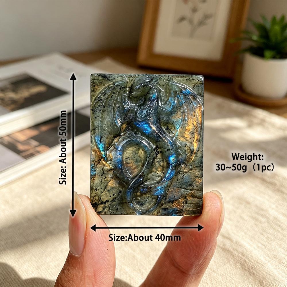 Natural Flash Labradorite Carved Flying Dragon Rectangle Plate Hand Carved Crystal Dragon Gemstone Pendant Ornament