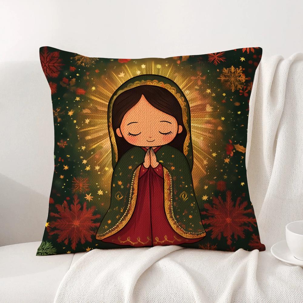 Our Lady of Guadalupe Cushion Cover Natural Linen Organic Fabric DoubleSided Printing Sofa Home Decor Gift Pillow Cover