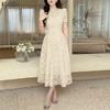 ZANZEA Rochie de vară casual pentru femei, cu gât rotund, patchwork din dantelă, cu mânecă scurtă