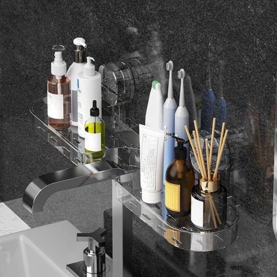 Suction Cup Shower Caddy Bathroom Organizer with Bottom Drain Space Saving Wall Shelf for Bathroom Sink Toothbrush Facial Cleanser Storage