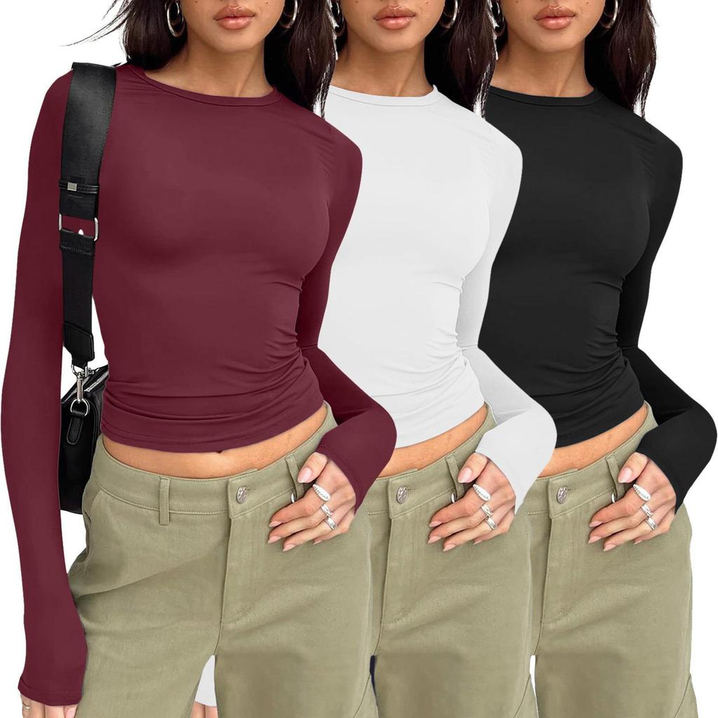 European and American Women's Casual Slim Fit Long Sleeve Pullover T-shirt Streetwear Set