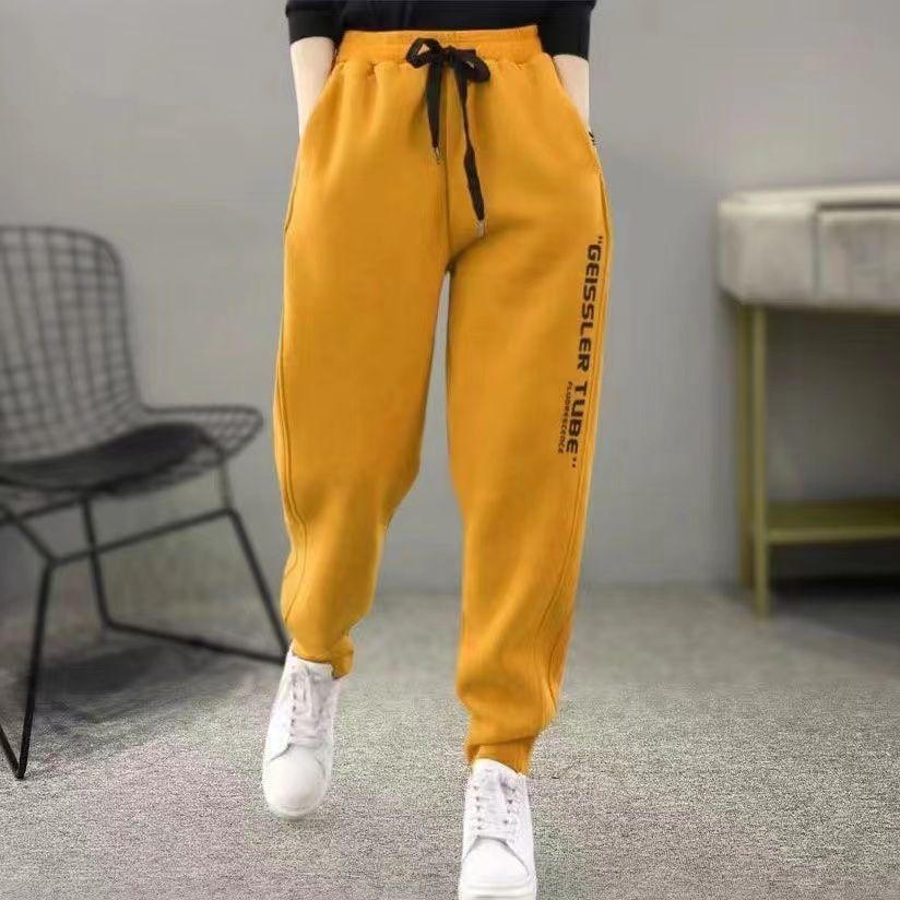 

Очень большие брюки женские с толстым плюшем, осенне-зимние брюки гаремы, свободные в западном стиле, универсальные повседневные брюки 4XL жёлтый