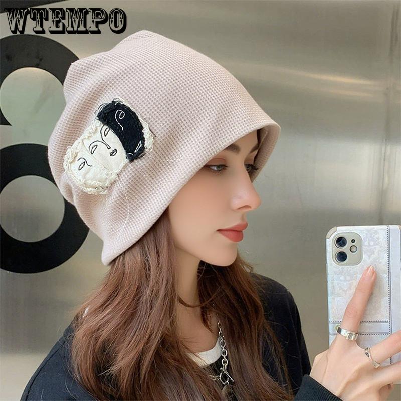 WTEMPO Women's Spring Autumn Winter Casual Versatile Hats Retro Slouchy Beanie Hip Hop Caps Abstract Pattern Design Hats Solid Color Elastic Hat Gifts