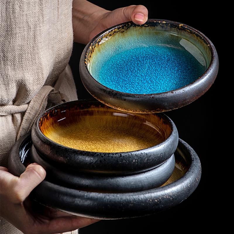 1Pcs Creative Kiln Ice Split Glaze Ceramic Plate Japanese Sushi Sashimi Plate Dish Salad Plate