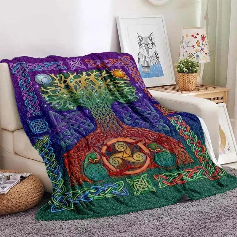 Eule keltisch-wikingerfarbene Decke Lebensbaum wiccanische Flanelldecke weiche warme Decke Sofa Bett Stuhl Dekoration für Familie Camping Geschenke