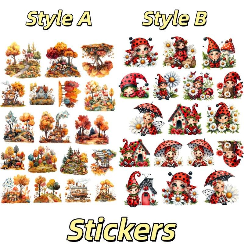 18pcs Watercolor Autumn Leaves Forest Stickers Hand Account Cute Diy Photo Album Ins Waterproof Paste Cane Decoration Vintage
