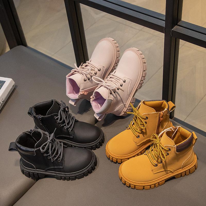 Autumn and Winter  Boy Girl Short Boots Non-Slip British Style Boots Children's Side Zipper Design Single Boots Leather Boots Anti-skid