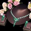 Haute Couture Luxury Emerald Banquet Dress With Chain Bridal Zircon Necklace Earrings Set