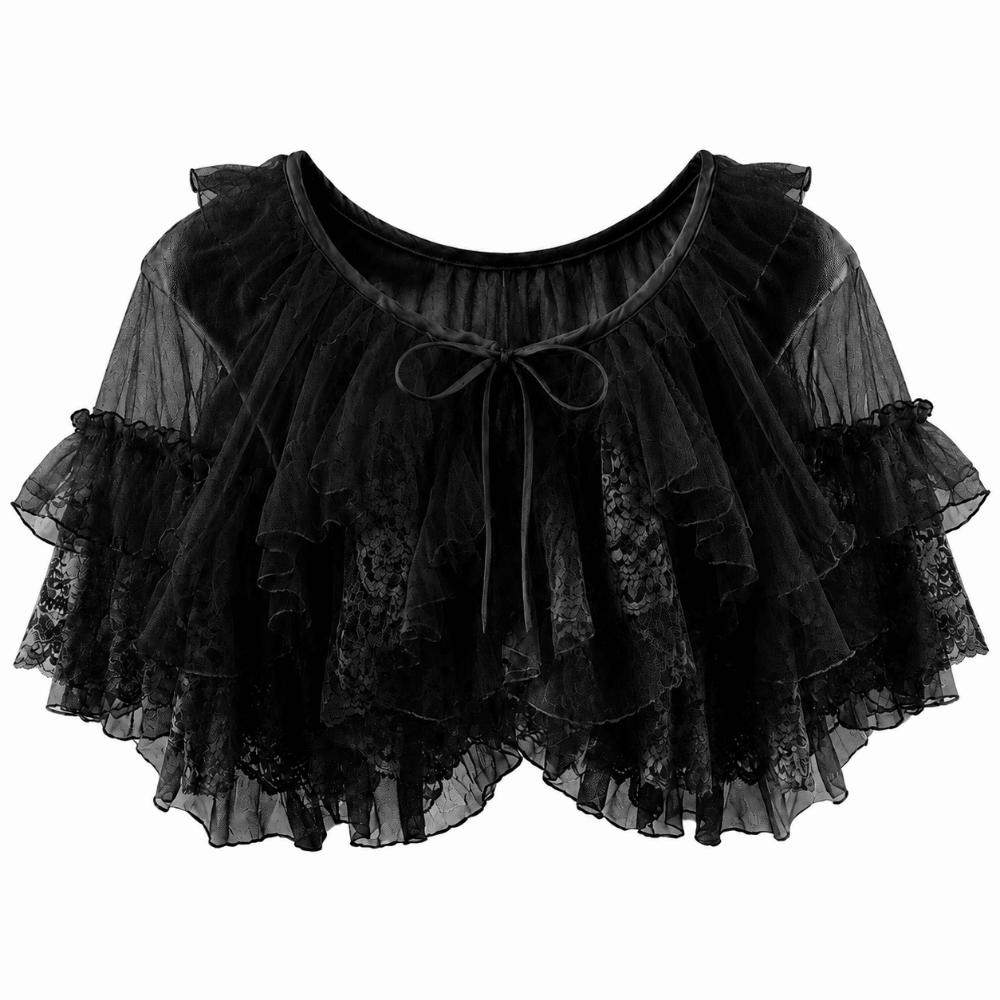 White Black Lolita Short Shawl Lace Mesh Lolita Skirt Versatile French Style Smock  Women чёрный
