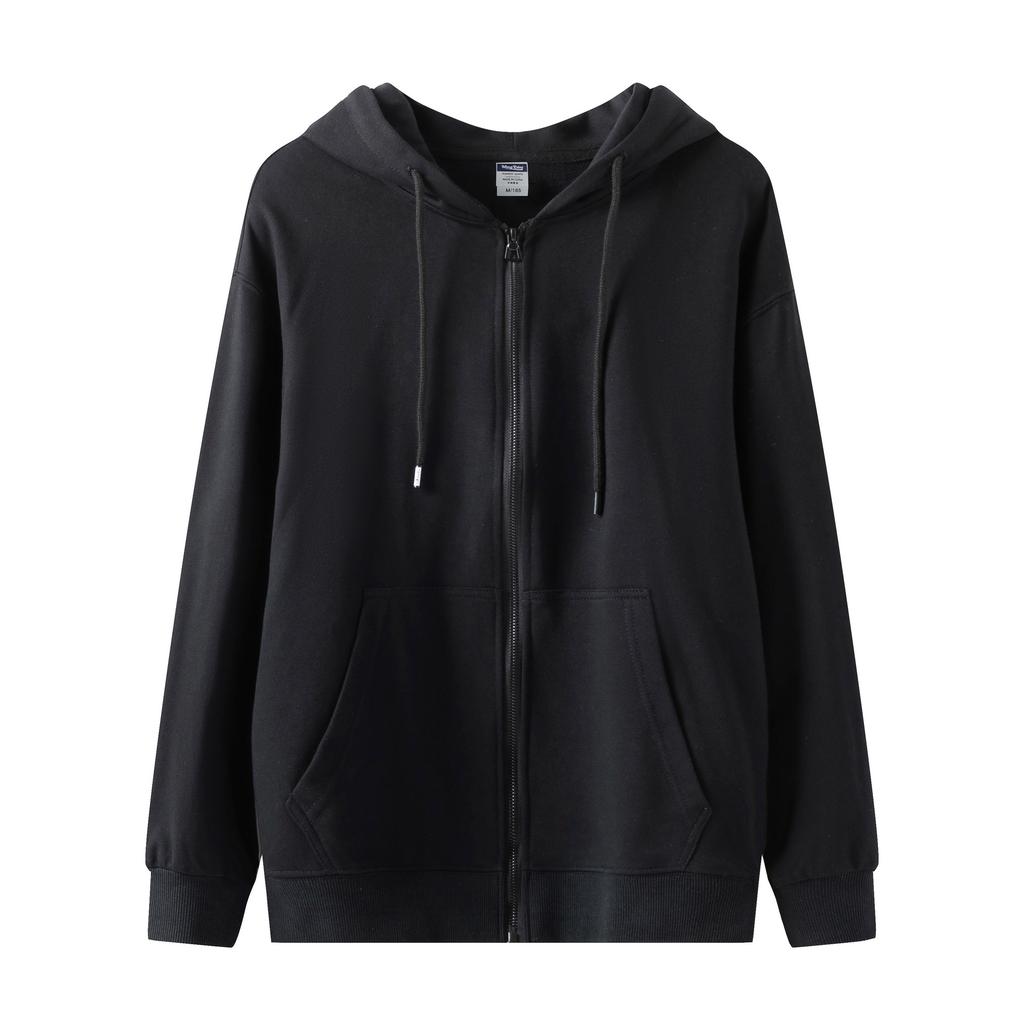 Fall Winter Terry Hooded Zipper Sweatshirt Unisex Cardigan Top Solid Color Casual Youthful Fashionable Loose-Fit Jacket