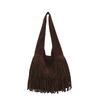 Vintage matte fringed shoulder bag 2025 large capacity trendy tote bag vacation style underarm bag women
