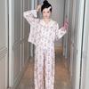 Pajamas Women's Ice Silk Pastoral Rabbit Ice Silk Long Sleeves Trousers Printed Silk Doll Collar Sweet Loungewear Can Be Worn Outside