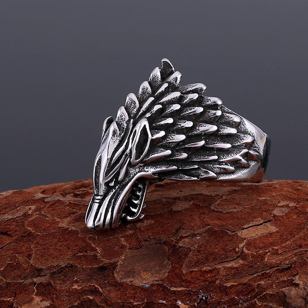 Stainless Steel Nordic Ice Wolf Ring for Men Viking Warrior Rune Jewelry Mythical Animal Gift