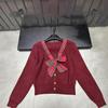 Saint Family - 2025 Autumn/Winter Plaid Bow V-Neck Knit Cardigan with Brooch: Age-Reducing, Loose, Versatile Top.