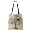 Women Handbag Linen Totes with Cat Print Casual Traveling Beach Gift Bags KTY