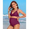 CHARMLEAKS Maternity Swimsuit Women Two Piece High Waist Bikini Scallop Trim Bathing Suit Pregnancy Swimwear