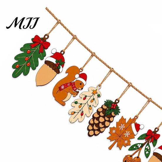 Rustic Holiday Room Decor Christmas Forest Theme Pendant, Wooden Hanging Ornaments with Squirrels Acorns and Pine Farmhouse Decorations Cones,