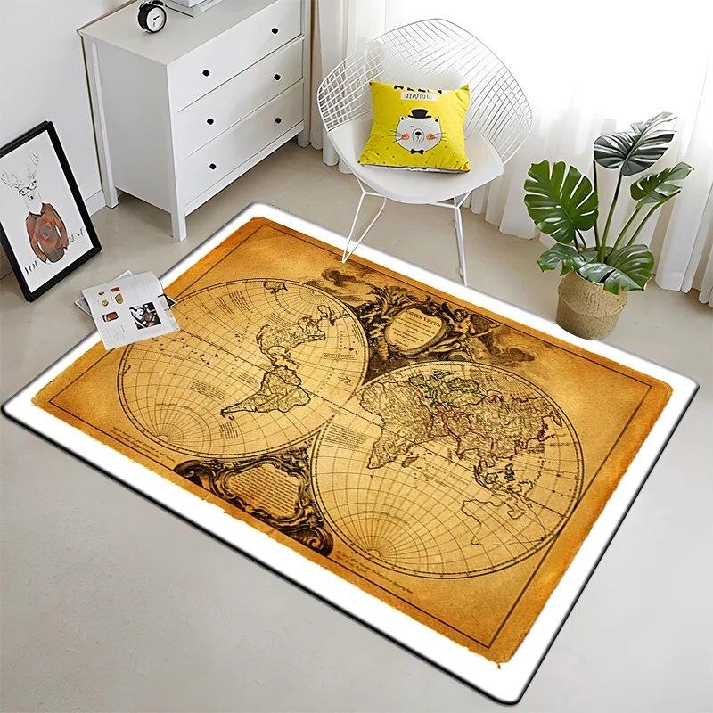 Retro navigace Mapa Vzor Dekorativní čtvercový koberec Moderní dům Obývací pokoj Podlaha Matná Ložnice Koberec Umění Plakát Podložka Vějíře Dárek