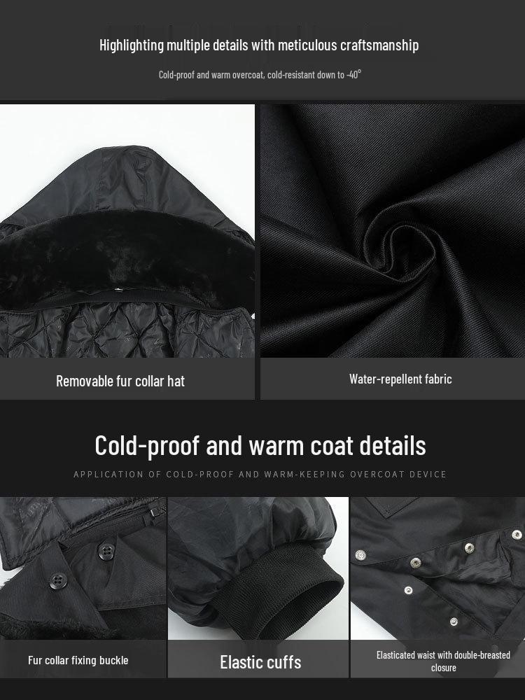 Men's Winter Fleece-Lined Thick Long Cotton Overcoat - Warm, Multi-functional, Cold-Resistant Jacket