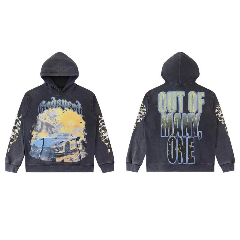 American Trendy GD Rock Retro Distressed Hoodie - Autumn/Winter Fashion