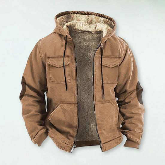 Herren Thermojacke mit Kapuze Kordelzug Langarm Einfarbig Jacke mit Taschen