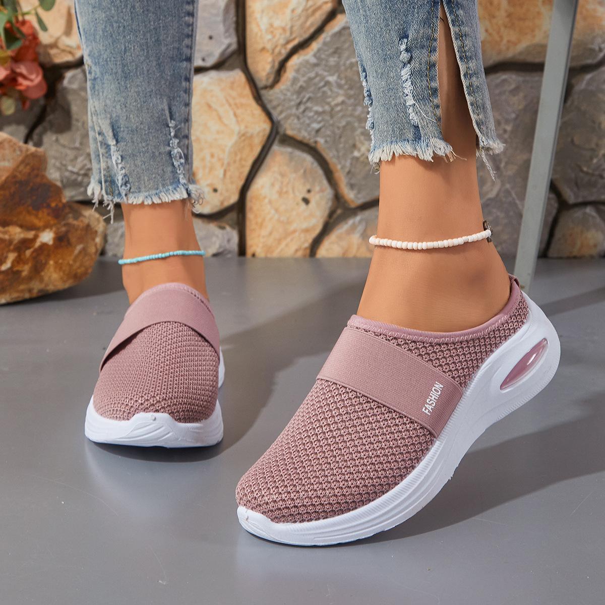 

Women s Mesh Flying Woven Half Slip on Shoes, Breathable Flat Heel Mule Sneakers, Comfortable Casual One Step Ladies Daily Footwear 36