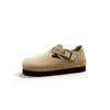 Sangpo Women's 5CM Thick Sole Leather Slip-On with Cork Arch Support, Retro Design, Height Boosting