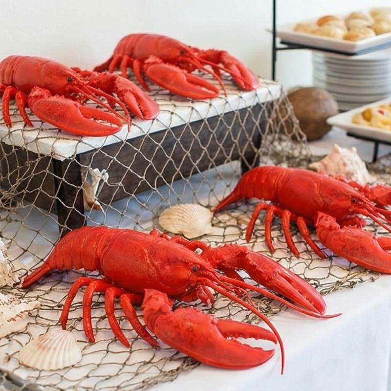 Pack de 2 Langostas Rojas Realistas Decoraciones Accesorio de Fiesta Para Fiestas Temáticas Oceánicas y Centros de Mesa