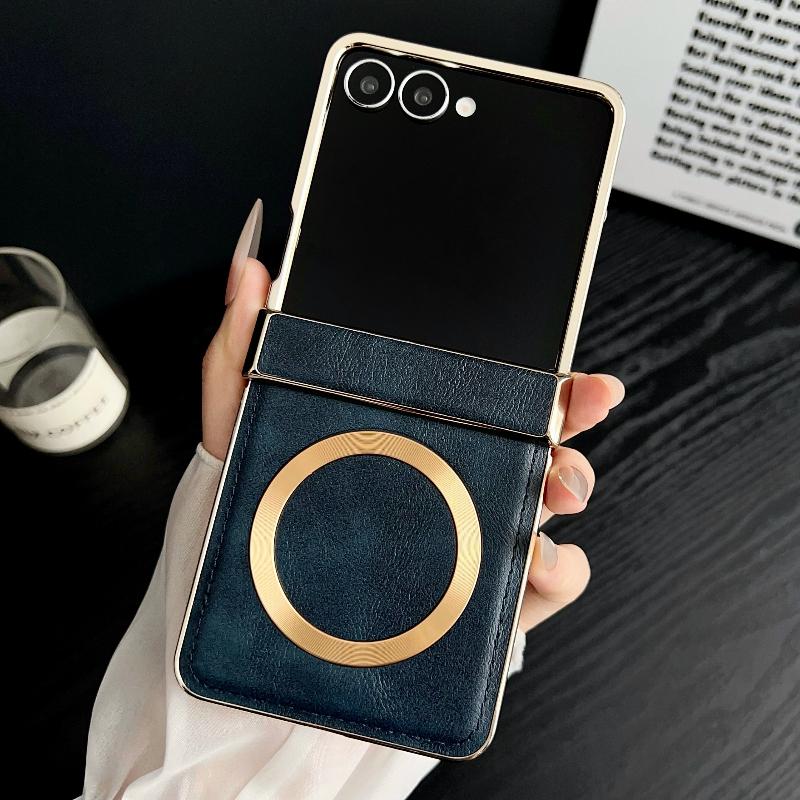 Luxus galvanisierte magnetische Hülle für Samsung Galaxy Z Flip 7 6 5 4 3 5G ZFlip7 FE ZFlip6 Leder Scharnierschutz Abdeckung Funda