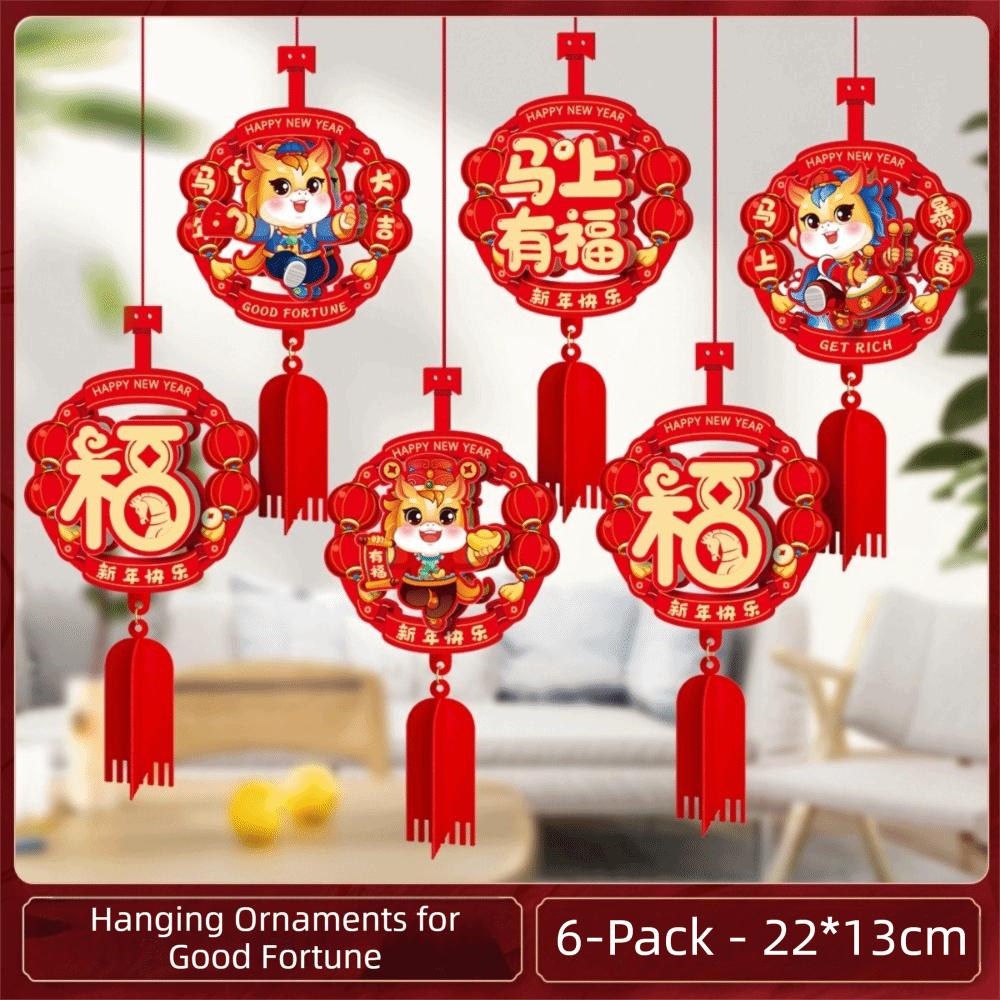 Red Color Blessing Character Pendant 3D Design New Year Ornament Holiday Atmosphere