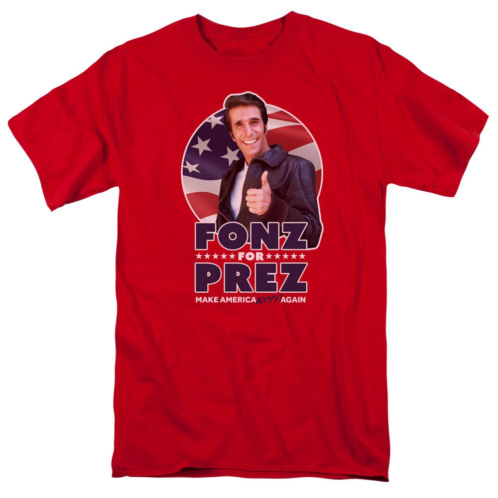 Happy Days Fonz For Prez Logo T Shirt Fonzie Mens Licensed Classic TV Red L