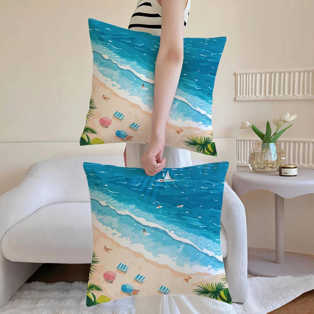 Charming Seaside Retreat Pillow Case Anti-dustmite Pillowcase Invisible Zipper Silky Short Plush Sofa Cushion Cover