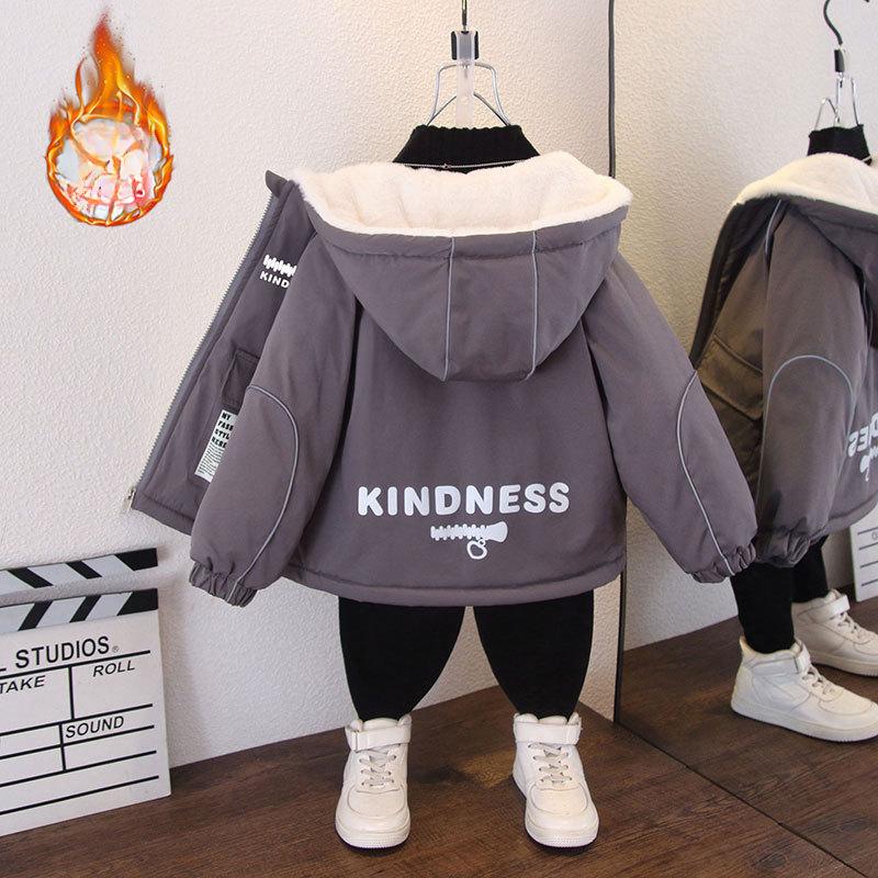 

Детское красивое толстое пальто с капюшоном, осенне-зимняя свободная куртка с принтом букв для мальчиков 110