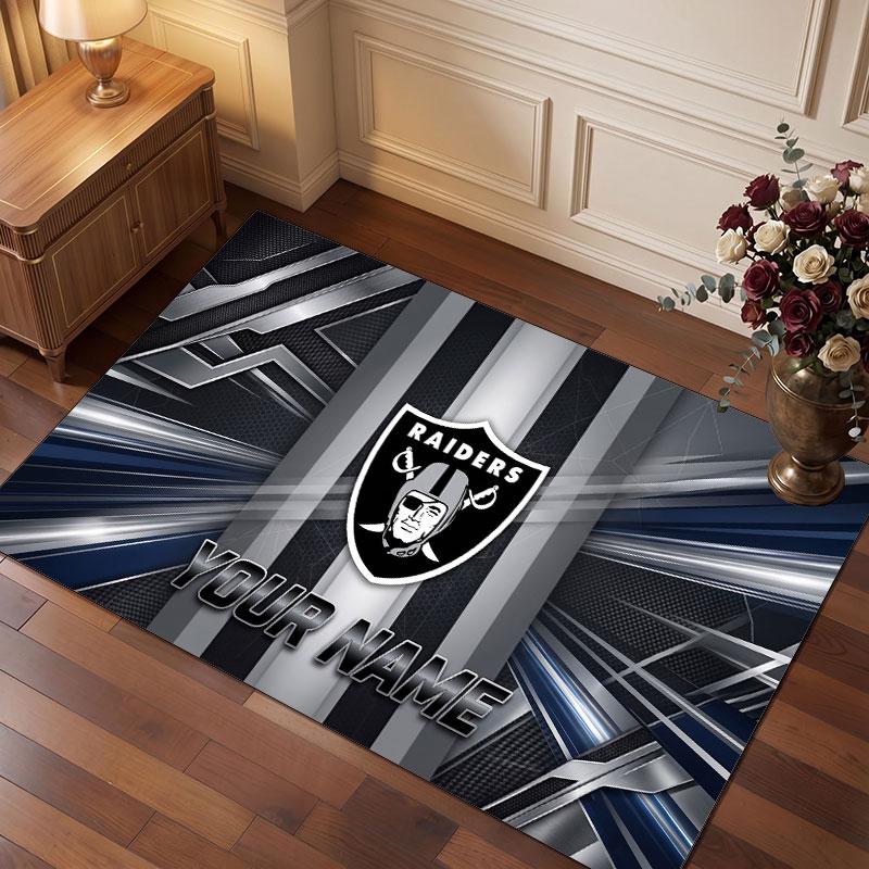 Tappeto in Cristallo Vellutato Personalizzato Las Vegas Raiders, Tappeto Morbido Antiscivolo con Testo Nome Personalizzato per Soggiorno Camera da Letto