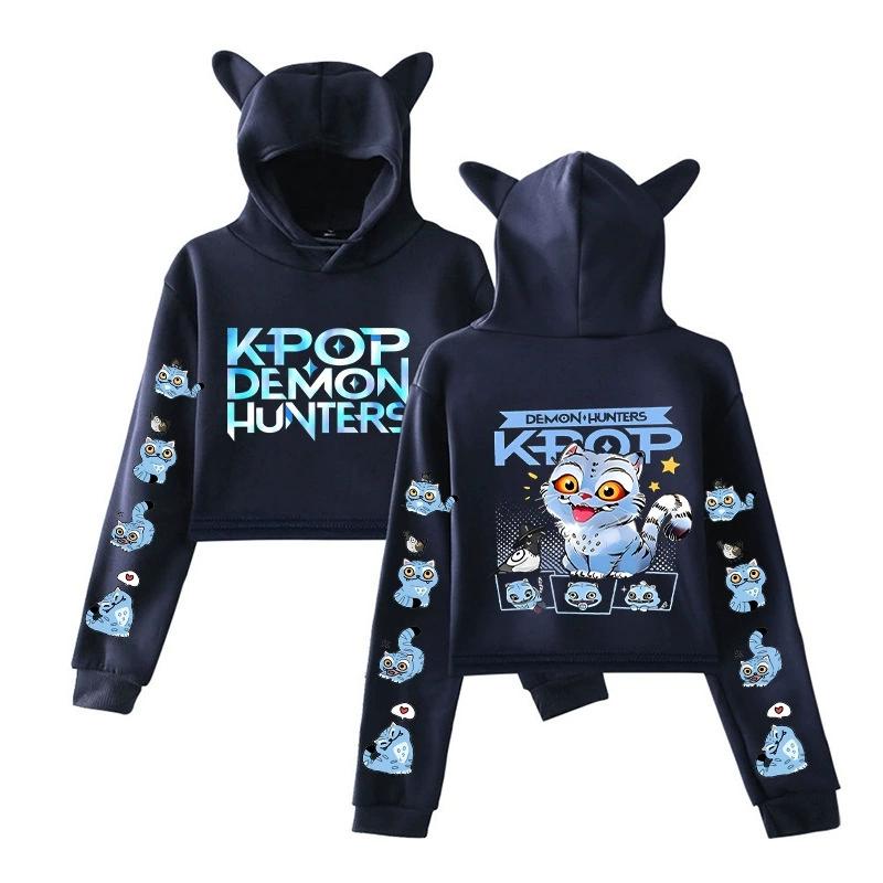 Kpop Demon Hunters Figures Girls Short Cat-Eared Hoodie for Autumn and Winter Casual Sweatshirt Outfit