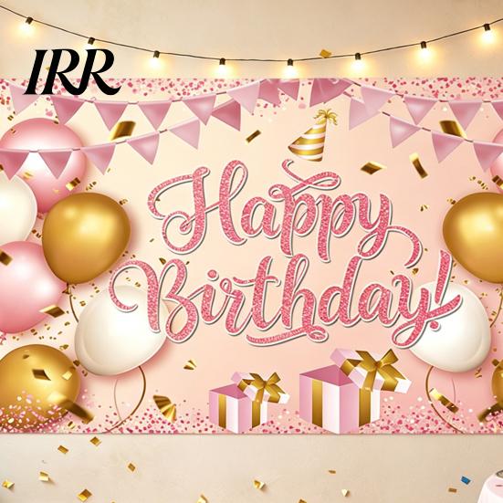 Double-sided Printed Banner Happy Birthday Backdrop, Party Photo Background Cloth for Celebration, Decorative Bunting Flag Decor Kids Women, Supplies