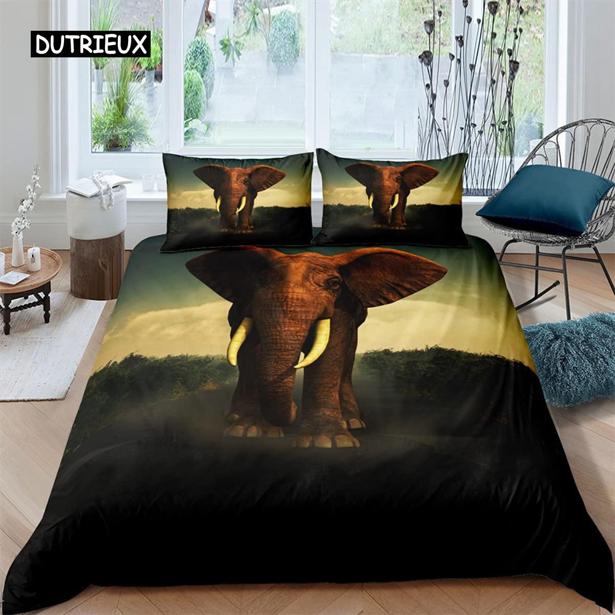 

Пододеяльник 3D Слон африканское сафари животное комплект одеяла дикой природы в этническом стиле постельное белье Настенный декор Спальня Женщины Мужчины Дети EU single(135x200cm)