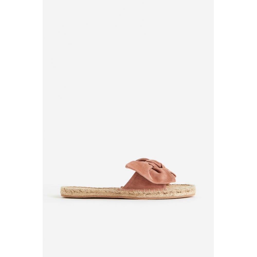 H&M Ribbon Detail Suede Mule Beige/Antique Rose