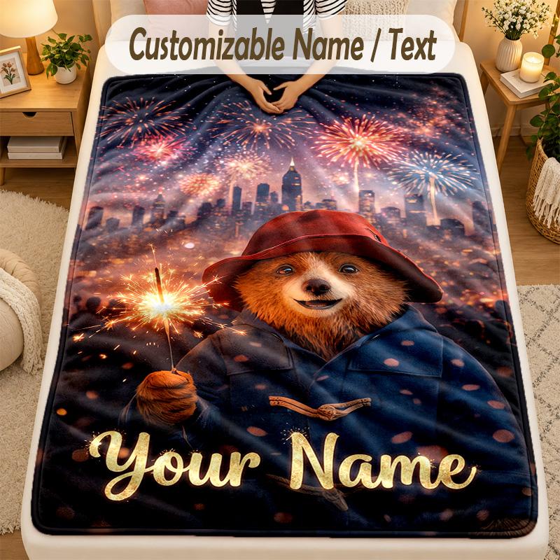 Flannel BlanketPaddington Custom Name Text Personalized Soft Warm Throw Blanket Home Decor Gift