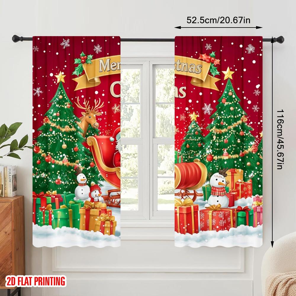 2pcs,2D Plane Printing Curtains Roller Blinds Santa's Sleigh3 Durable 100% Polyester Fabric (without Rod) Decorations Inside