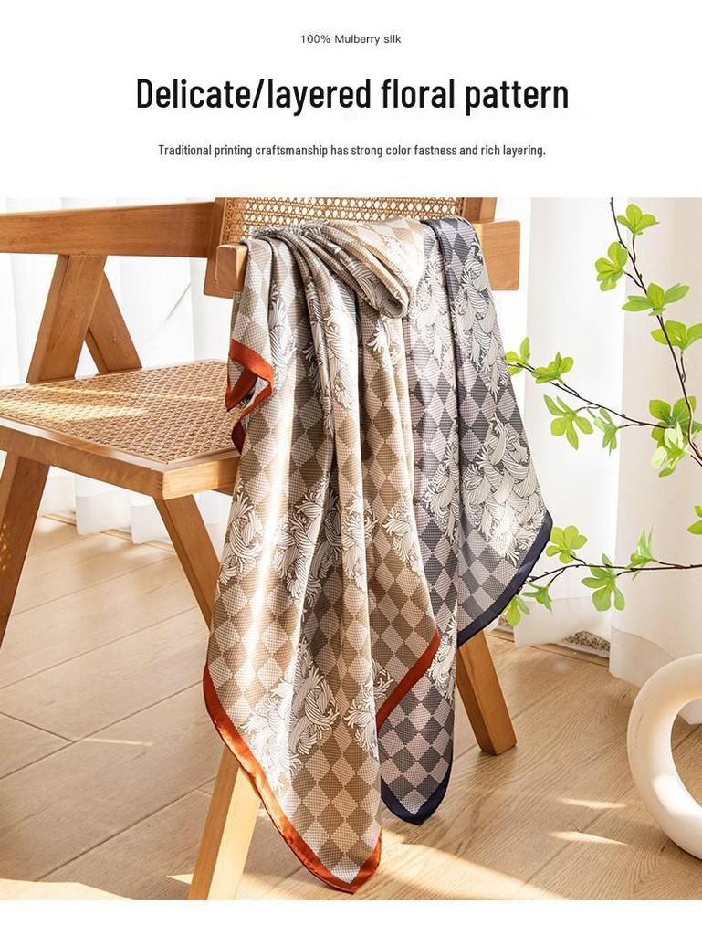 2026 New Women's Silk Scarf: Old Money Style, 86cm Mulberry Silk Crepe Satin, High-Grade Feel, Printed Square Scarf Shawl