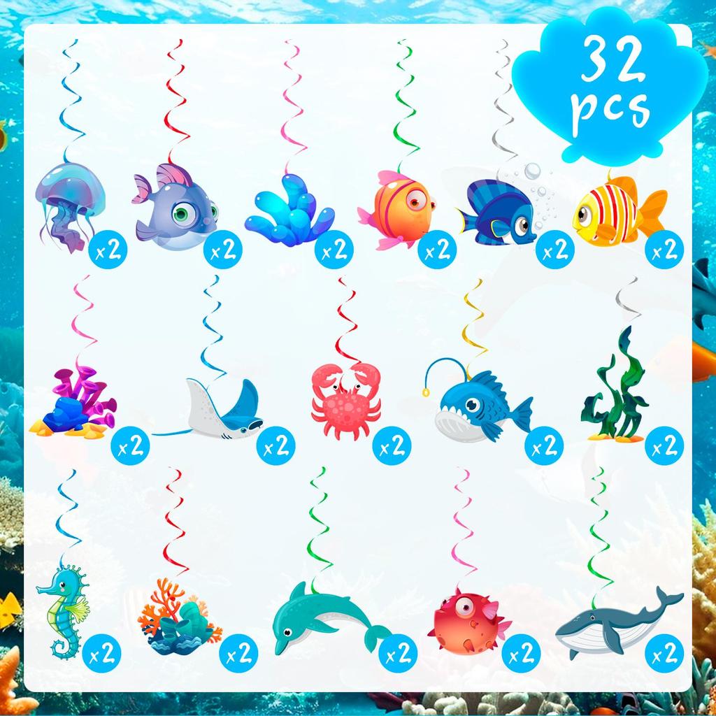 Decorações Espirais Penduradas de Animais Marinhos, 32 Peças Decoração de Espirais Penduradas Submarinas, Espirais Penduradas Decoração Espiral Submarina para Festa com Tema Oceano